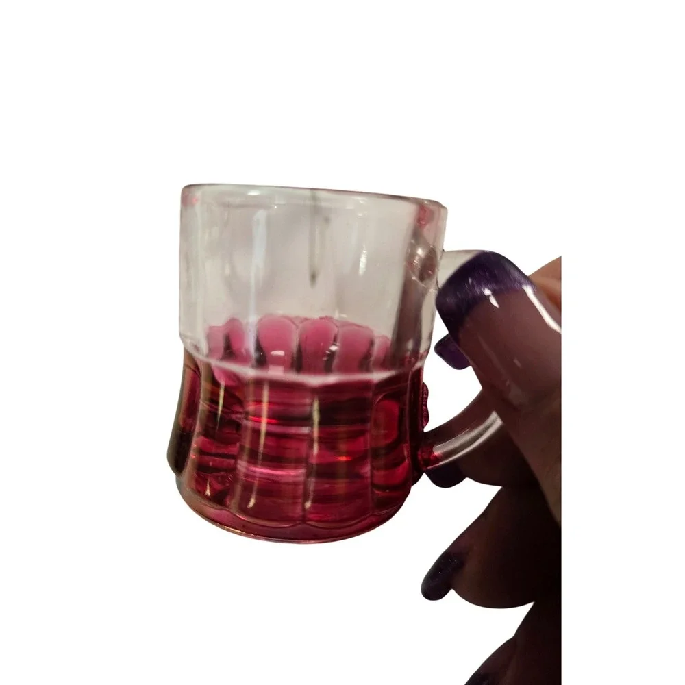 Vintage Ruby Red Glass Mini Mugs Shot Glasses Set of 6‎ Thumbprint Paneled
